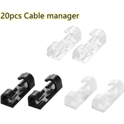 20pcs Cable Clips Desktop Organizer Self-Adhesive Cord Management Wire Holder Data Telephone Line Winder Sleeve Cable Organizer