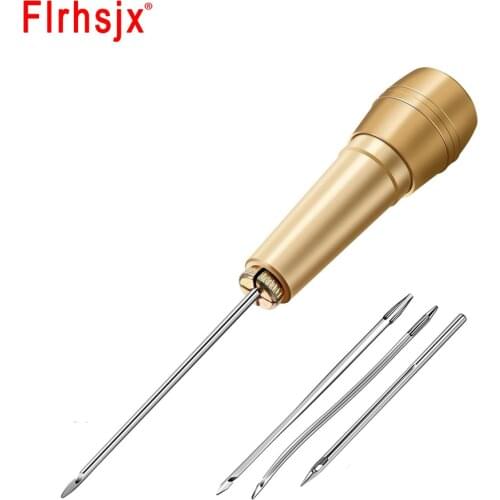 3 Needles Copper Sewing Awl Hand Stitch Leather Awl Tools Leather Needles for DIY Sewing Repairing Shoe Repair Tool