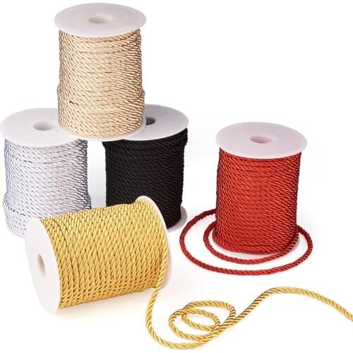 30m/roll 5mm Polyester Cords 3-Ply Binding Rope with Decorative Rope Plastic Clasp Hand Cord for Jewelry Making DIY Bracelet
