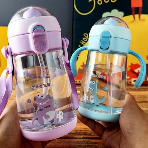 350ml Cartoon Animal Kids Baby School Water Drinking Bottles Handle Strap Children Sippy Cups Newborn Straw Bouncing With 2 Use