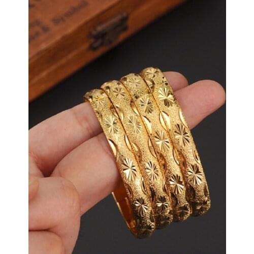 4 Pieces) Wholesale Fashion Dubai Bangle wedding Jewelry Gold Color Dubai Bracelet for Men/Women Africa Arab Items gifts