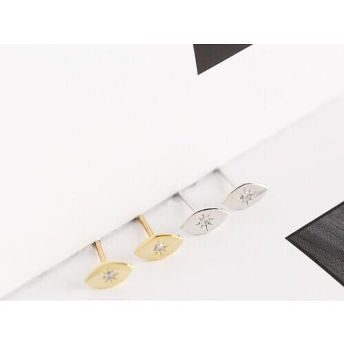 7.5MM*4MM Small cute 100% Authentic 925 Sterling silver White/ Gold CZ Evil Eye Stud Earrings Sparking Star Fine jEWELRY TLE1168
