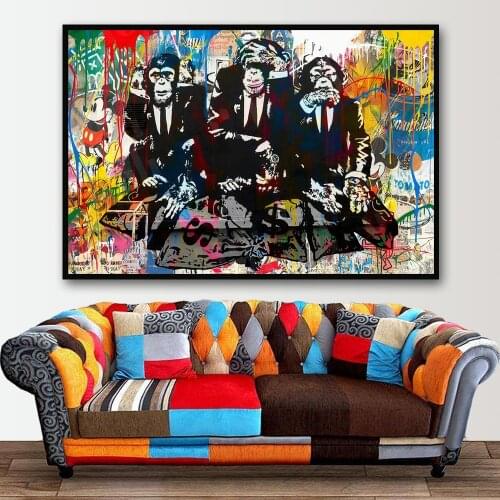 Abstract Wise Monkeys Graffiti Street Art Painting Gorilla Posters And Prints Animal Wall Picture For Living Room Decoration
