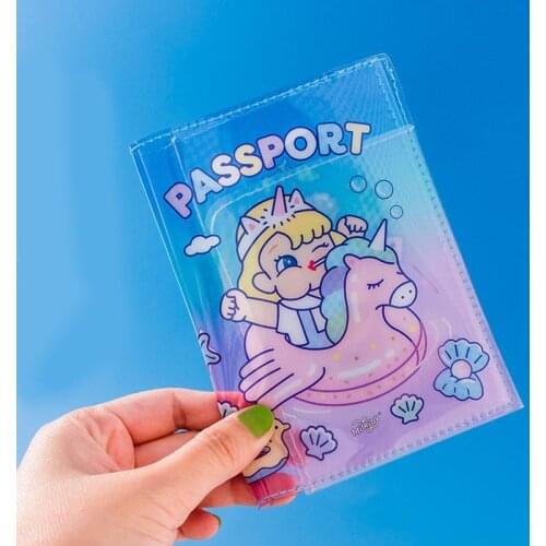 Travel Accessories Cute Girls Passport Holder PVC Transparent Print Leather Travel Passport Cover Case Card ID Holders