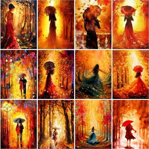 AZQSD Diamond Painting Girl Full Square Drill 5D Diy Diamond Embroidery Autumn Landscape Rhinestones Cross Stitch Decor Gifts