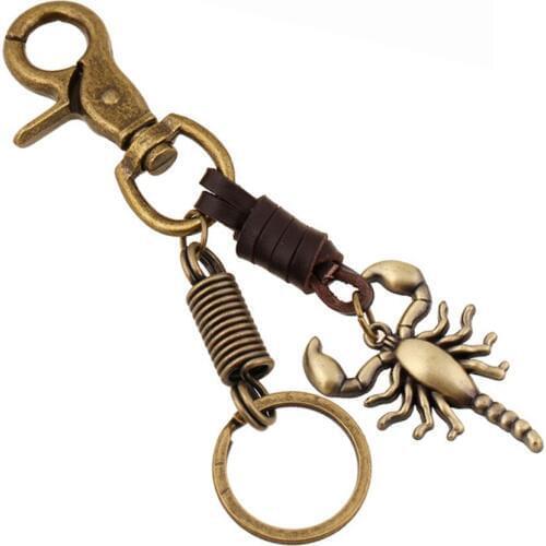Charm Copper Alloy Genuine Leather Scorpions Vintage Bag Keychains Men Car Key Chain Ring Holder Women Accessories Gift FY047
