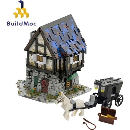 Buildmoc City Buildings The Medieval Smithy Modular House Building City Street View creator expert Building Block Model Kid Gift