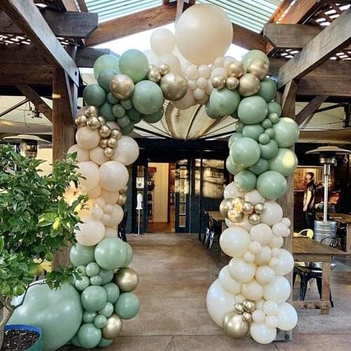 DIY Balloon Arch Kit Retro Olive Green Balloon Garland Kit-154pcs Sage Green, Ivory White and Metallic Chrome Gold Balloons