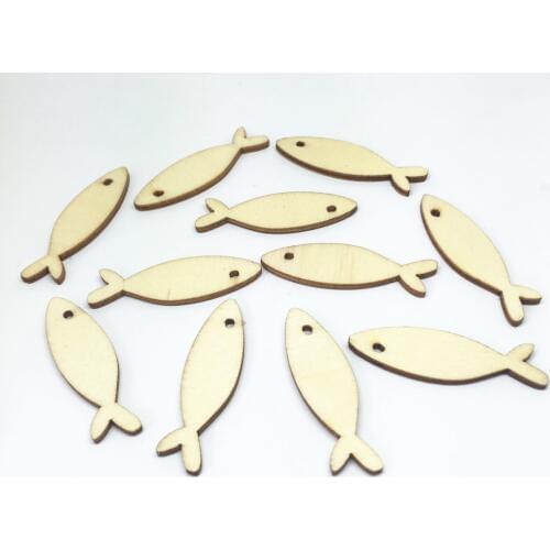 50pcs 36x11mm Sea Life Crafts Fishes Wooden Shapes DIY Chips Baby Shower Decorations Cardmaking Embellishments Scrapbooking