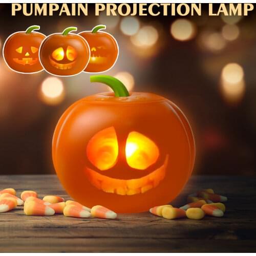 Halloween Funny Weird Expression Decorations Props LED Pumpkin Lamp USB Projection Night Light Built-in Speaker Singing Mode
