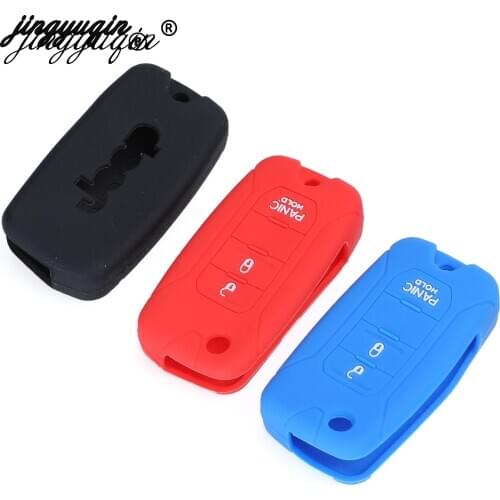 Jingyuqin Silicone car key cover case shell for Jeep Compass Renegade Patriot Wrangler Liberty hard steel key holder protect