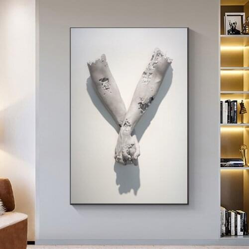Canvas Painting Holding Hands Statue Wall Art Lover Sculpture Poster Print Wall Picture for Living Room Hotel Home Decoration