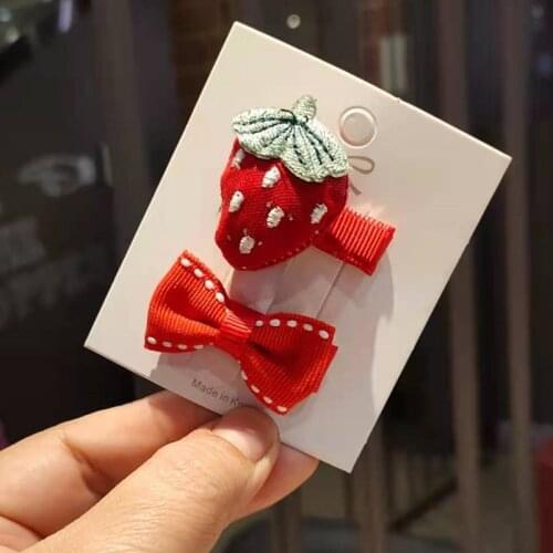 New kawaii Baby Bow Hair Clips For Kids Toddler Girls Small Flowers Plaid Hair Accessories Set Child Strawberry Barrettes Clip
