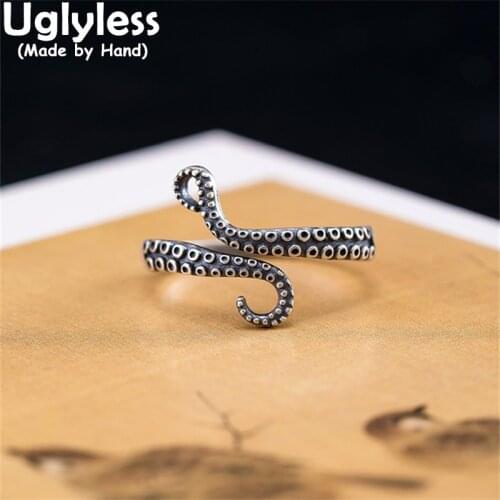 Uglyless Octopus Claw Rings for Women Creative Design Animals Rings Vintage Thai Silver 925 Silver Antenna Rings Vintage Bijoux