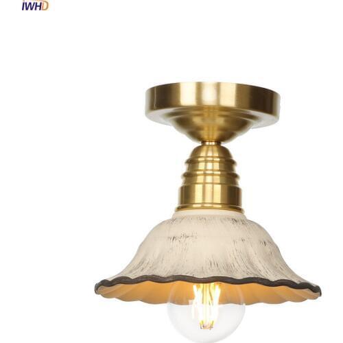 IWHD Copper Japan Style Ceiling Light Modern Glass LED Ceiling Lamp Switch Creative Bedroom Light RH Fixtures For Home Lighting