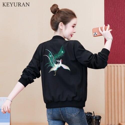 Fashion Spring Womens Bomber Flower Embroidery Jacket Long Sleeve Basic Jacket Coats Women Casual Slim Female Jackets Clothes