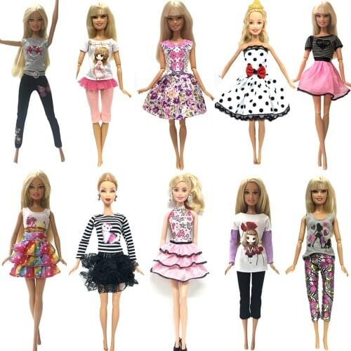 NK 10 Pcs /Set Doll Outfit Fashion Clothes Casual Party Dress Suits For Barbie Doll Best Gift Baby Toy Doll Clothing DZ