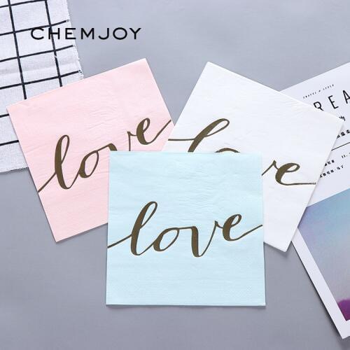 Love Gold Glitter Disposable Party Tableware Decoupage Paper Napkins Wedding Bridal Shower Party Decorations 33cm*33cm 16 Sheets