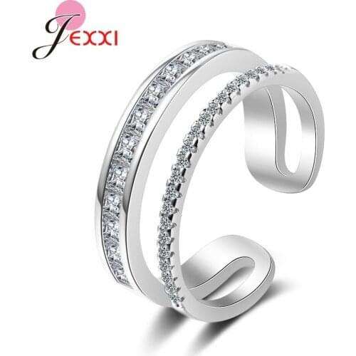 Elegant Double Layer Cubic Zircon Open Ring 925 Sterling Silver Finger Ring For Women Trendy Jewelry Gifts Fine Jewelry