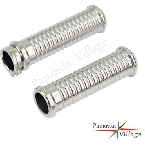 Papanda Motorcycle Silver CNC Aluminum 1" 25mm Hand Grips Bar End Handle Grip for Harely Chopper Bobbers