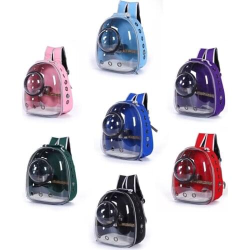 Parrot Backpack Carrier with Portable Bird Feeder Cups Travel Cage Breathable Transparent Space Capsule with Panoramic Design an