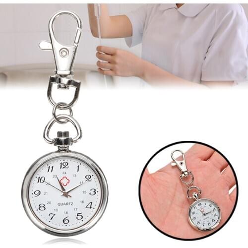 Protable Nurse Watch Clock Retro Pocket Key Ring Clip Clasp Bag Quartz Watch Simply Arabic Numerals Round Dail Watch For Doctor