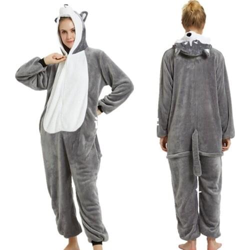 Animal Kigurumi for Adult Women Pyjamas Flannel Sleepwear Cosplay Winter Unisex Unicornio Hooded Stitch Cartoon Christmas Pijama