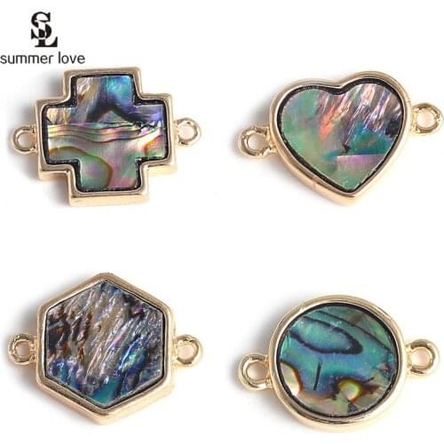 10PCS Natural Blue Abalone Shell Charms Gold Double Hole Connectors Charms for DIY Bracelet Making Jewelry Findings Accessories