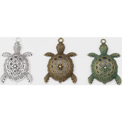 3PCS Patina Large Hollow Turtle Tortoise Charms Pendants for DIY Necklace Jewelry Findings