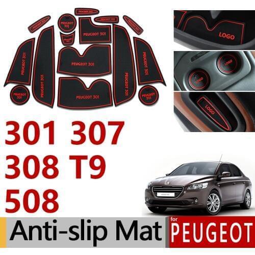 Anti-Slip Rubber Gate Slot Cup Mat for Peugeot 307 308 T9 301 508 2011 2012 2013 2014 2015 2016 2017 2018 SW Accessories Sticker