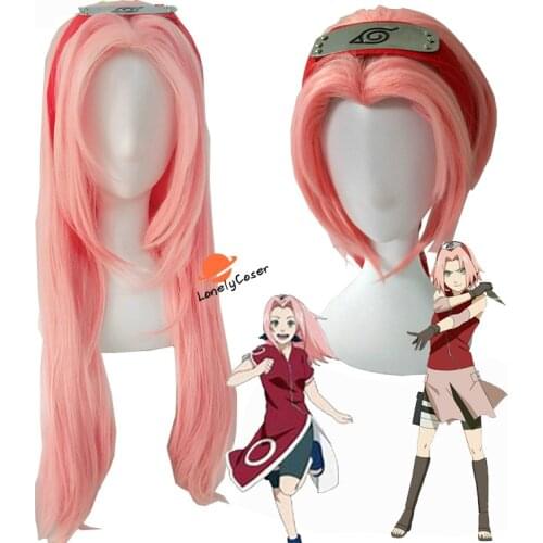 Anime Naruto Haruno Sakura Cosplay Wig1st 2nd Generation Pink Wig Heat-resistant Fiber Hair + Wig Cap+Head Band Halloween Props