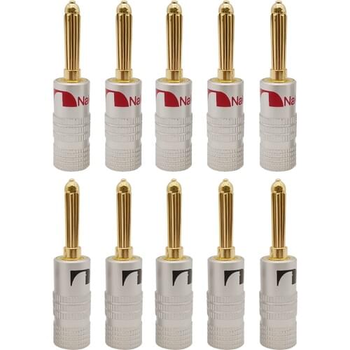 10Pcs Banana Plug Gold-plated 4mm Banana Cable Connector with Screw Lock for Audio Jack Speaker Plugs Black & Red