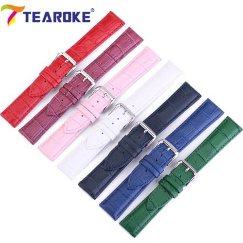 TEAROKE 7 Candy Color Leather Watchband Men Women 12-24mm Crocodile Pattern Waterproof Strap Band Watch Accessories High Quality