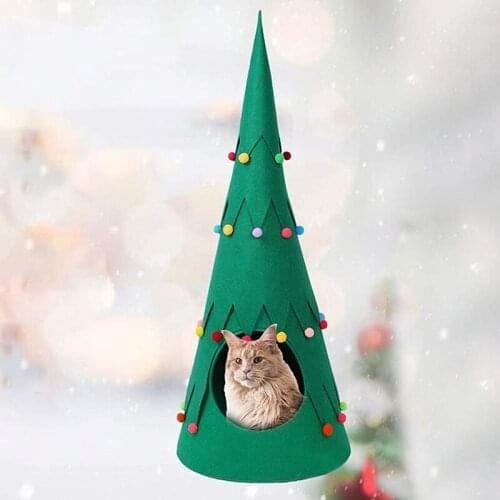 Pet Supplies Christmas Green Felt Cat Mat Pet Nest Christmas Cute Festive Atmosphere Fur Ball Tree Cat House