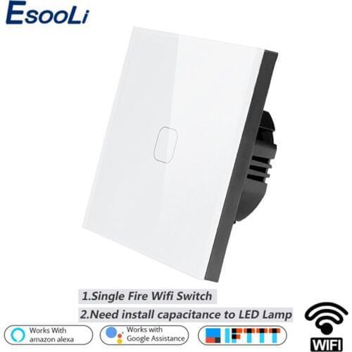 Esooli EU/UK WIFI Smart 1 Gang Touch Switch APP Wireless Remote Light Wall Touch Switch Work With Alexa / Google Home