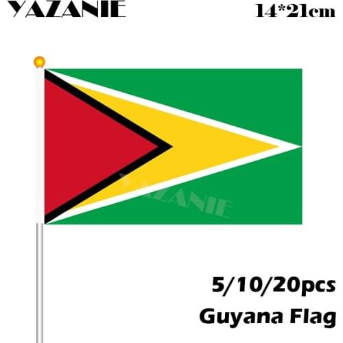 YAZANIE 14*21cm 5/10/20pcs Guyana Hand Waving National Flag Polyester Small Size Flying Banner Custom Wave Flag with Flagpole