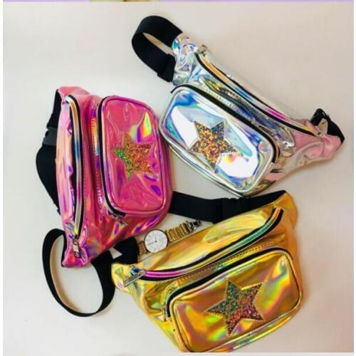 DHL 10 pieces Holographic Funny Pack Laser Bum Bag Womens Belt Waist Bag Hologram Purse Fashion Waist Pack
