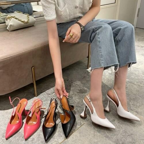 Autumn 2021 New Wine Glass with A Word Buckle High-heeled Shallow Mouth Girl Cool Drag Sandals for Women