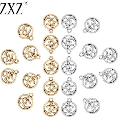 ZXZ 50pcs Tibetan Silver/Gold Tone OM AUM Charms Pendants Beads 2 Sided 15x12mm