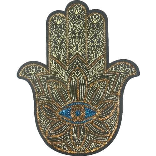2PCS Fashion Hand Fatima Patches DIY Iron-On Patches for Clothes Sticker Hamsa Hand Embroidery Appliqued on Clothes Accessory