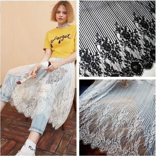 3M/Lot Exquisite eyelashes lace fabric handmade DIY 150cm wide clothing wedding dress curtains accessories