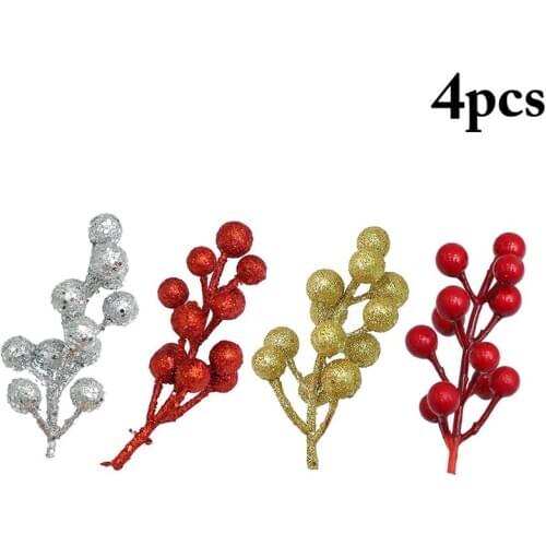 4Pcs/Set Christmas Berry 12-Head Glitter Artificial Berry Xmas Tree Decor Accessories For Christmas Home Decor Party Supplies
