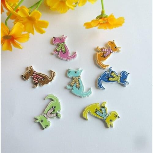 50pcs 2 Holes Wooden Button Sewing Accessories Cartoon dog Animal Decorative Buttons 21x28mm Scrapbooking for Crafts