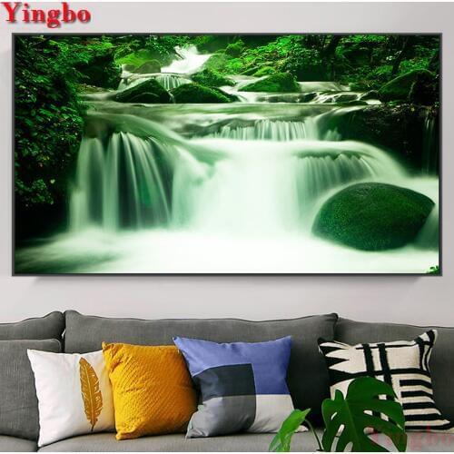 5D DIY Diamond Painting Waterfall Landscape Full Drill Round Rhinestone Cross stitch Diamond Embroidery Crafts Christmas Gift