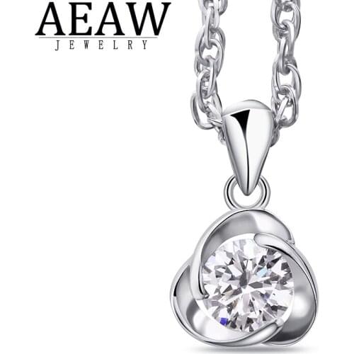 AEAW Fashion Jewllery 0.3carat 4.0mm Round Moissanite Pendant D VVS Weding For Women Solid 18k White Gold