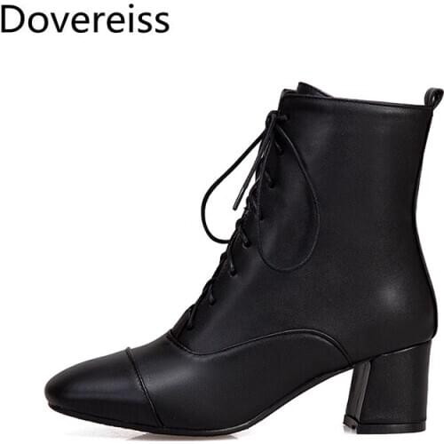 Dovereiss Fashion Womens Shoes Winter new Sexy Short boot Elegant sexy Concise White Mature Cross tied Short boots big size 43