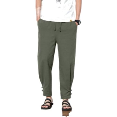 2021 Summer Autumn Cotton Linen Casual Harem Pants Men Jogger Pants Men Fitness Trousers Male Chinese Traditional Harajuku V2114