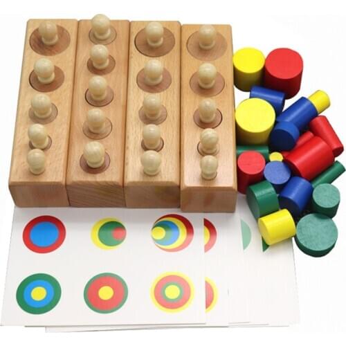 Baby Montessori Colorful Socket Cylinder Educational Wooden Toys Cylinders Ladder Blocks Preschool Toys Montessori Materials