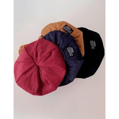 2021 college style new corduroy children beret autumn and winter British retro cloud hat octagonal hat 52-54cm