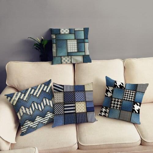Geometric Denim Jeans Plaid Cushion Cover Super Soft Short Plush Pillows Covers 45*45 Throw Pillow Case Home Decor Pillowcase